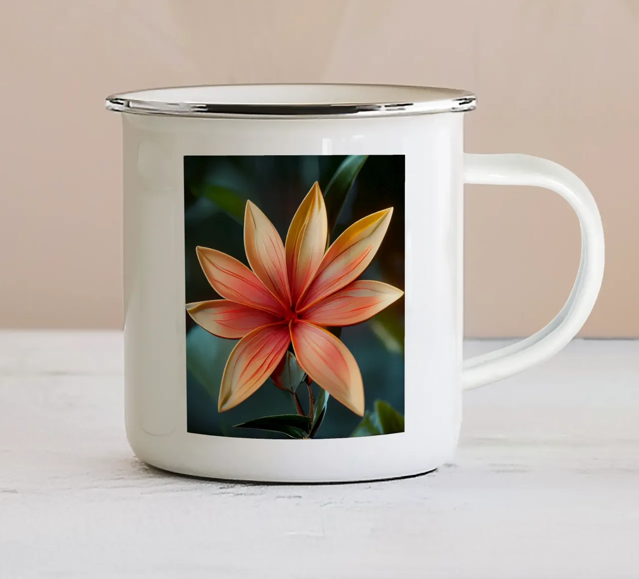 Macro Flor Ixora Coccinea taza de esmalte de Bold Blooms