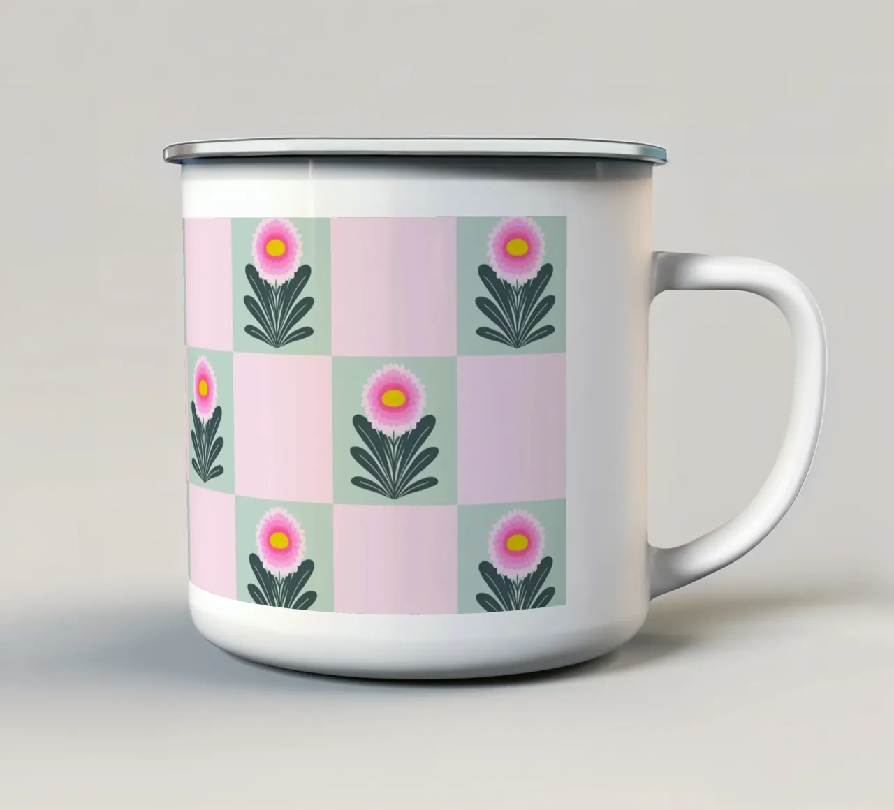 Griglia di crisantemi - rosa e menta tazza in smalto da Wackapacka