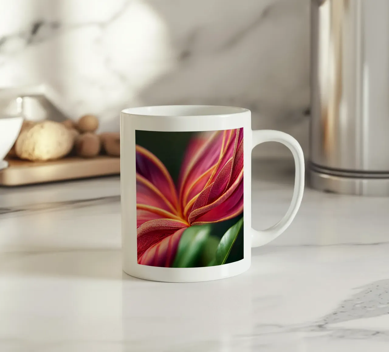 Macro Ixora Coccinea Flower tazza in ceramica da Bold Blooms