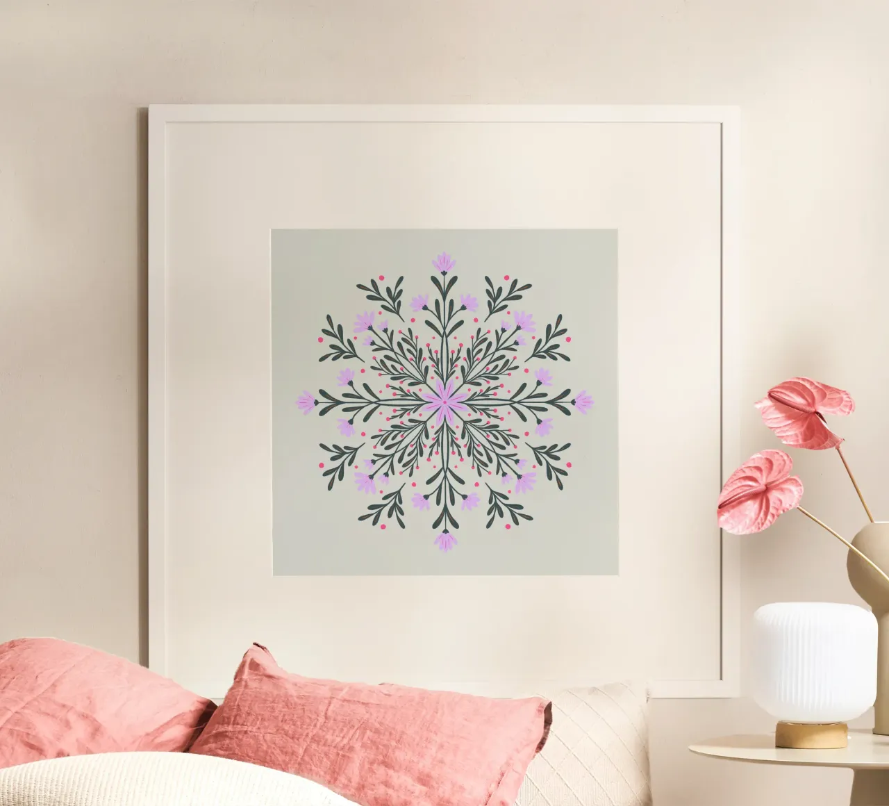 Mandala floreale di primavera poster con telaio in legno da Wackapacka