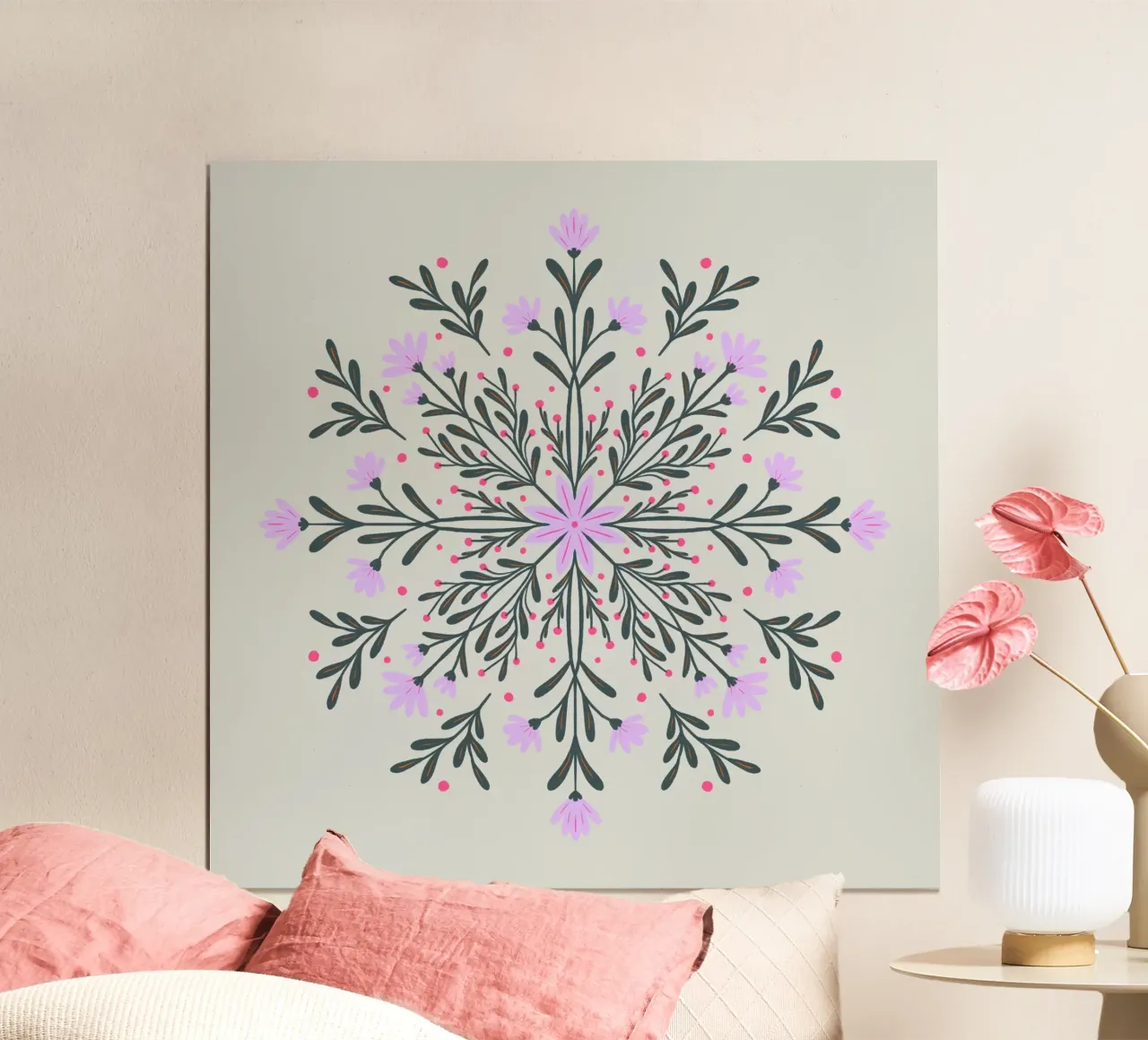 Mandala floreale di primavera poster con telaio in legno da Wackapacka