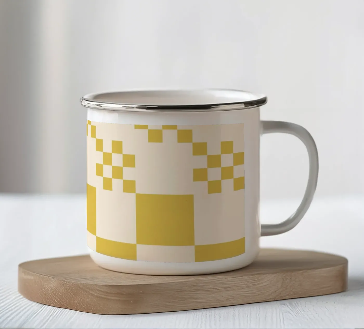 Funky grid pattern enamel mug by Wackapacka