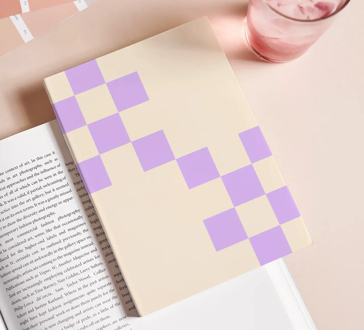 Grid stripes cream and violet notebook by Wackapacka
