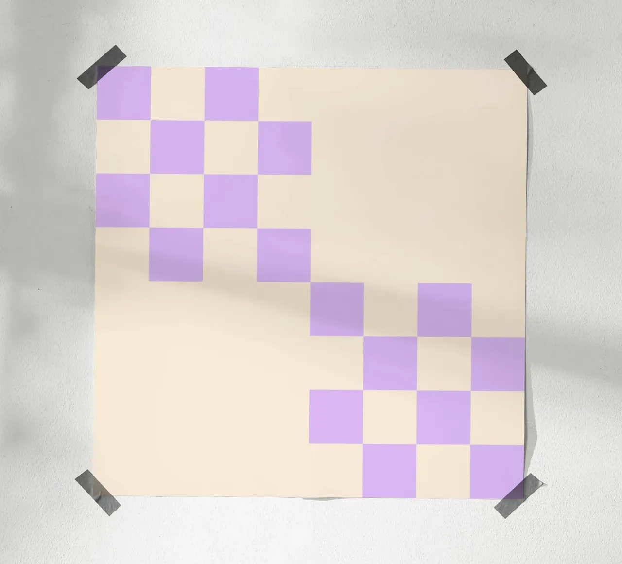 Strisce a griglia crema e viola poster con telaio in legno da Wackapacka