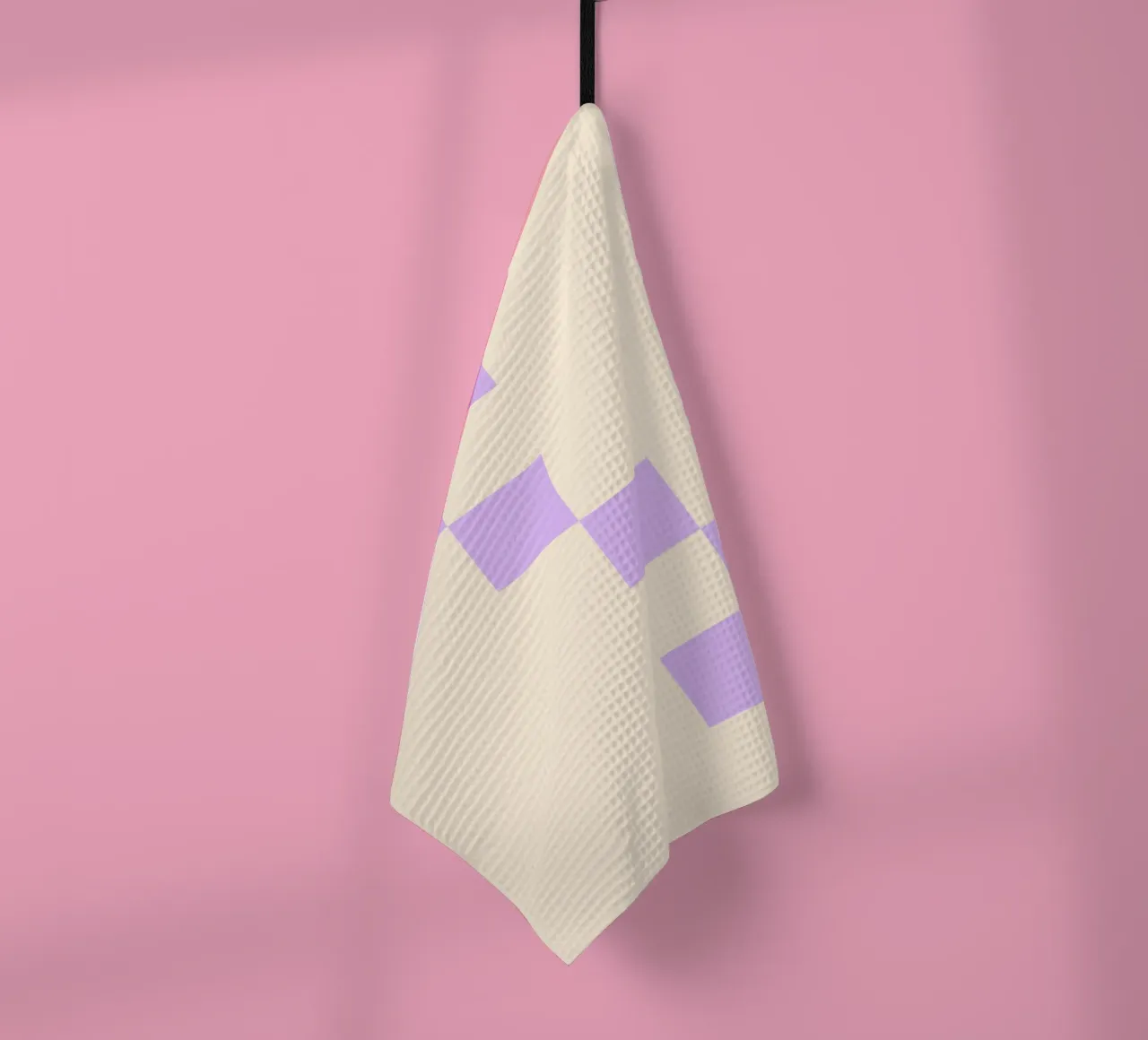 Grid stripes cream and violet tea towel by Wackapacka