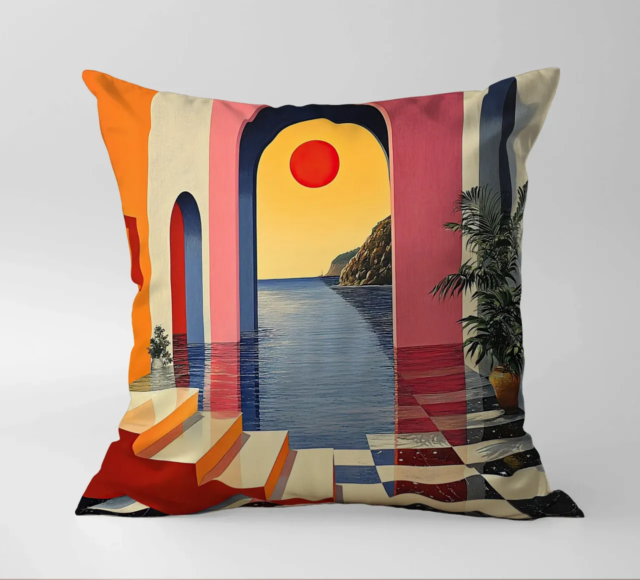 Surrealism Architecture Design Geometry decorative cushion by Nikis Art Studio