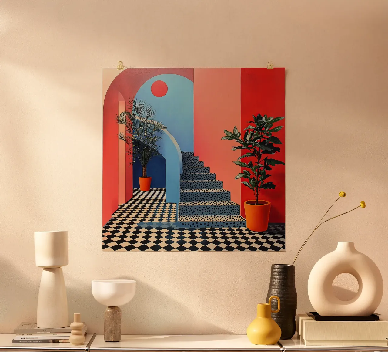 Surrealismo Architettura Design Geometria poster con telaio in legno da Nikis Art Studio