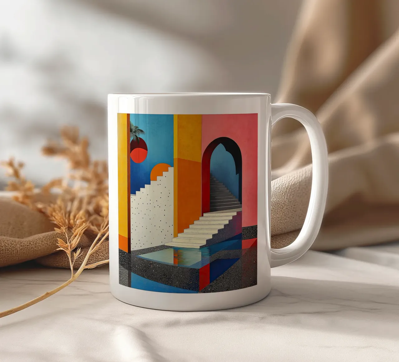 Surrealisme Architectuur Ontwerp Meetkunde keramische mok van Nikis Art Studio