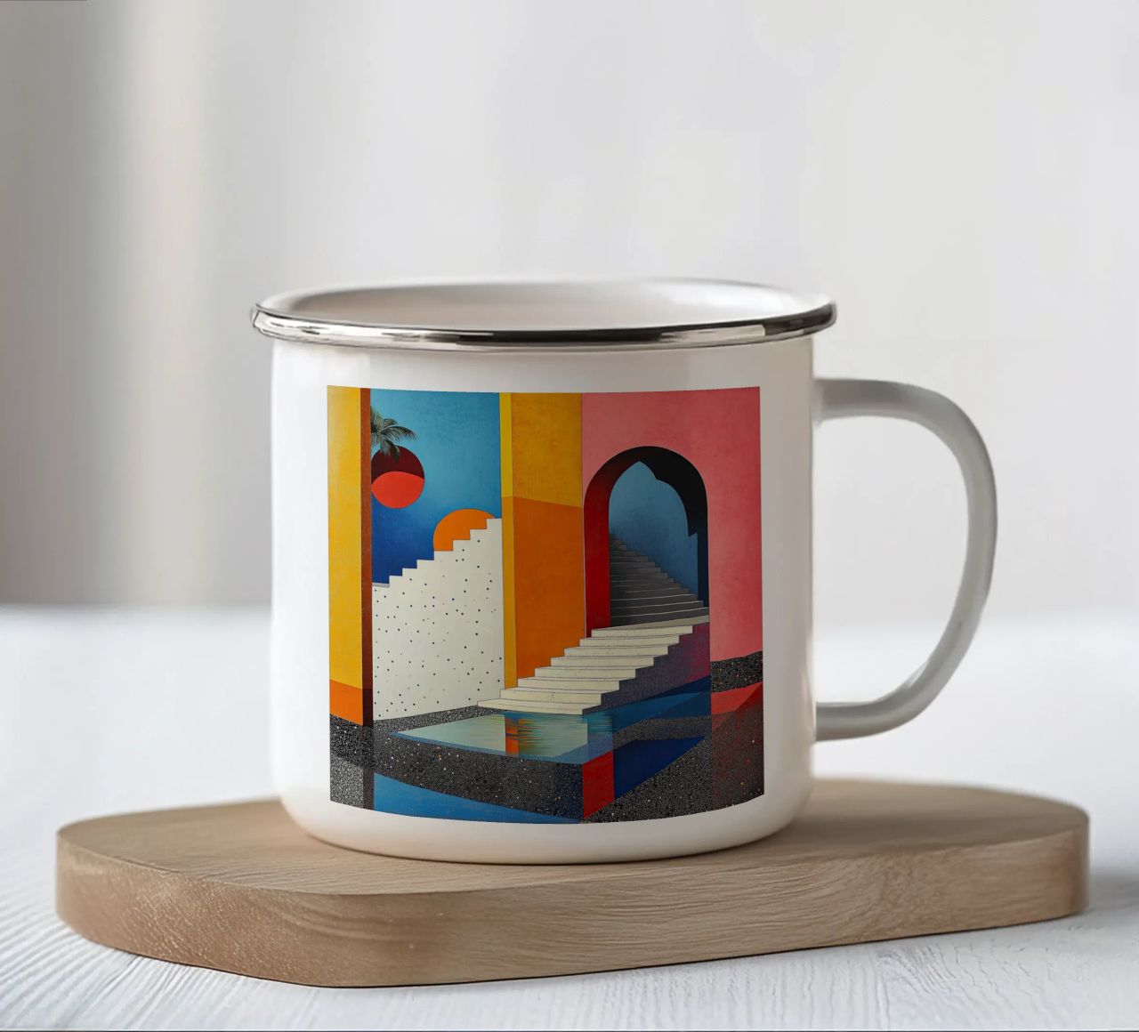 Surrealismus Architektur Design Geometrie Emaille Tasse von Nikis Art Studio