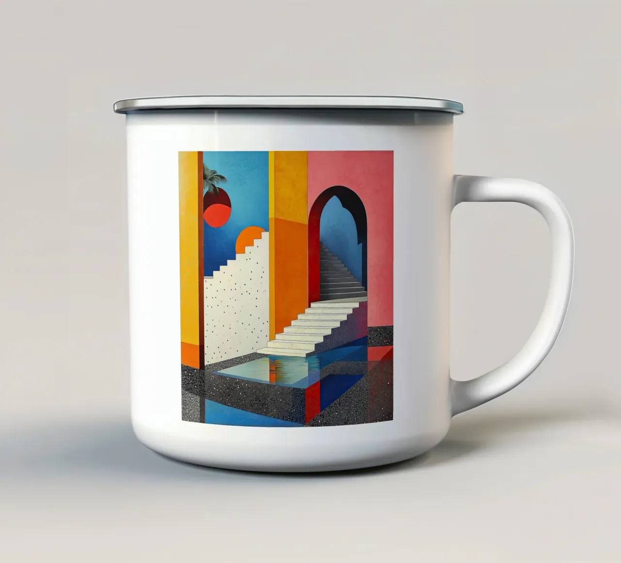 Surrealisme Architectuur Ontwerp Meetkunde emaille mok van Nikis Art Studio
