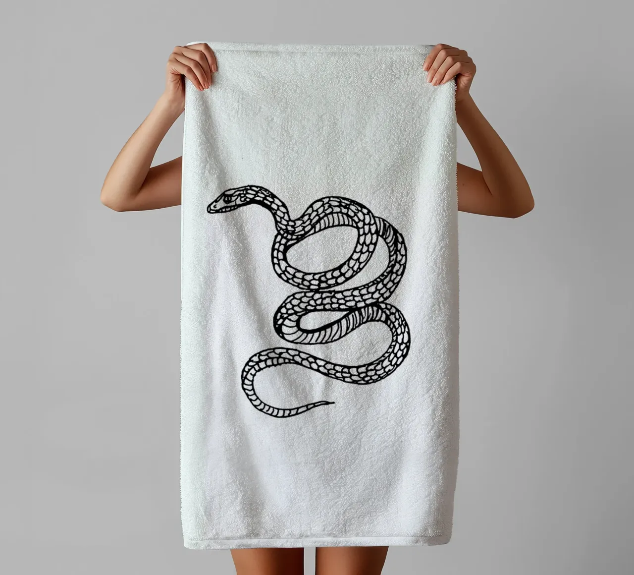 Snake White towel by Daniela Roessler