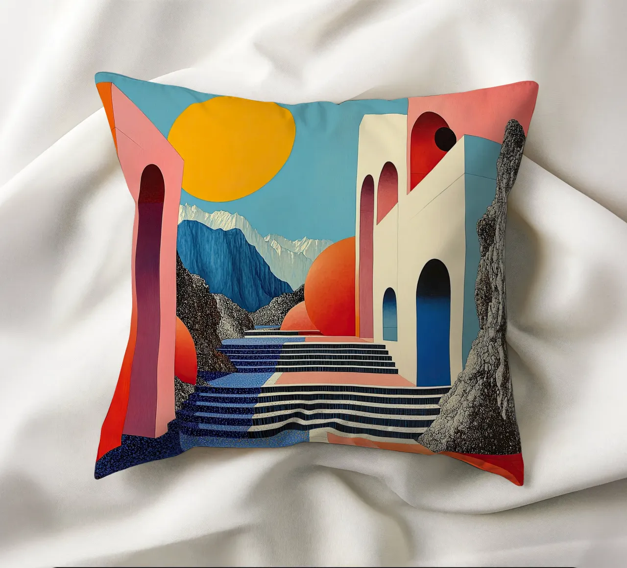 Surrealism Architecture Design Geometry decorative cushion by Nikis Art Studio
