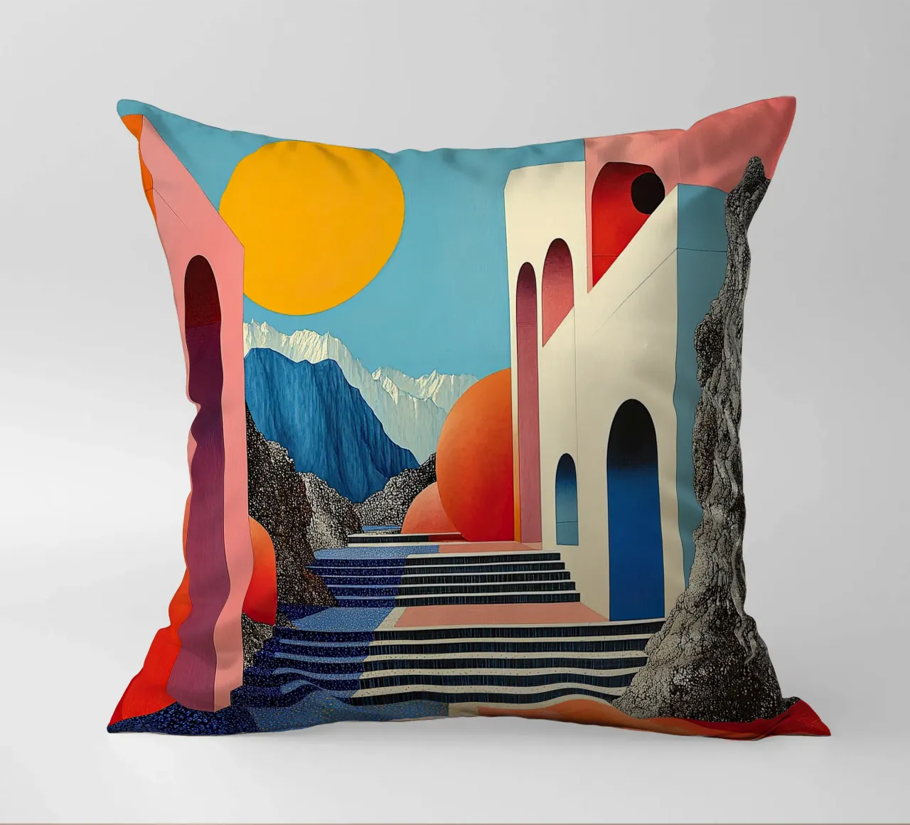 Surrealism Architecture Design Geometry decorative cushion by Nikis Art Studio