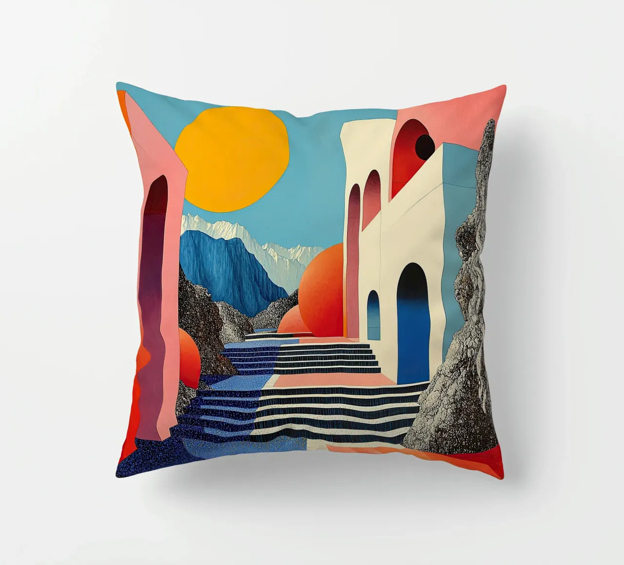 Surrealism Architecture Design Geometry decorative cushion by Nikis Art Studio