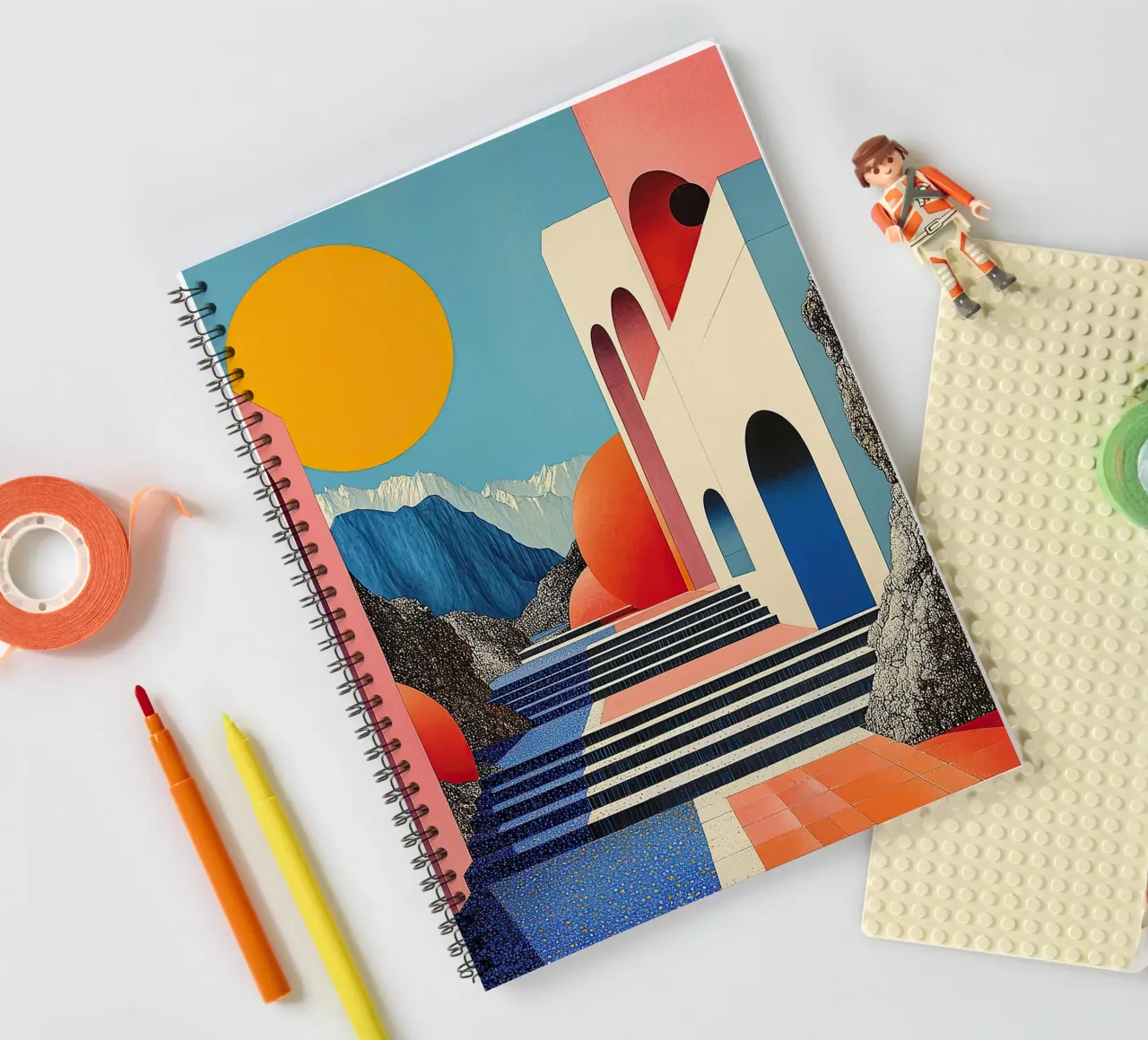 Surrealism Architecture Design Geometry spiral notebook by Nikis Art Studio