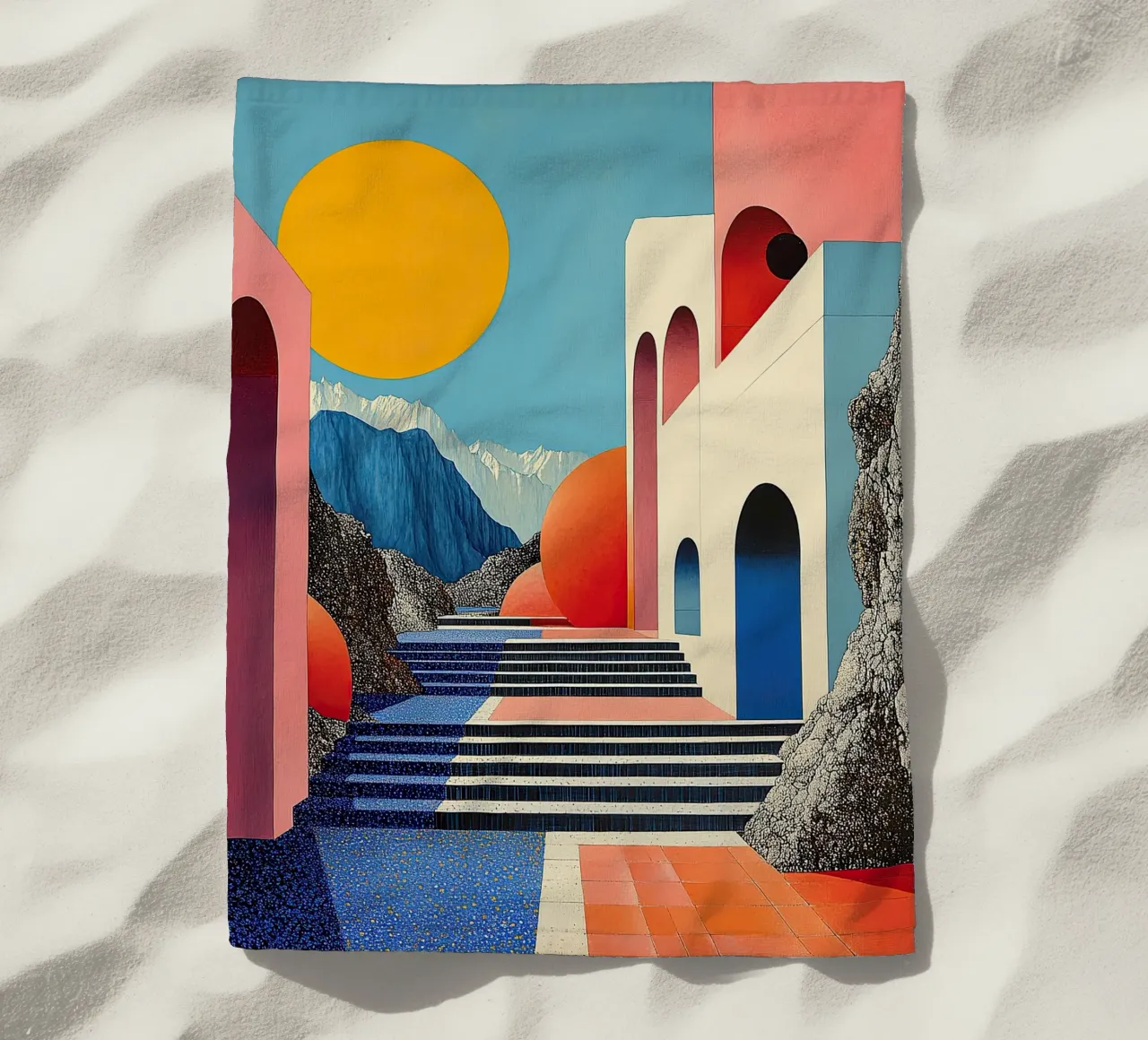 Surrealism Architecture Design Geometry beach towel by Nikis Art Studio