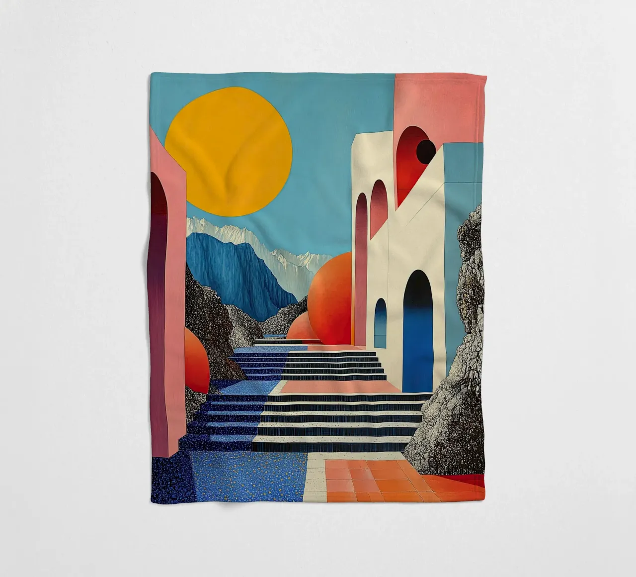 Surrealism Architecture Design Geometry fleece blanket by Nikis Art Studio