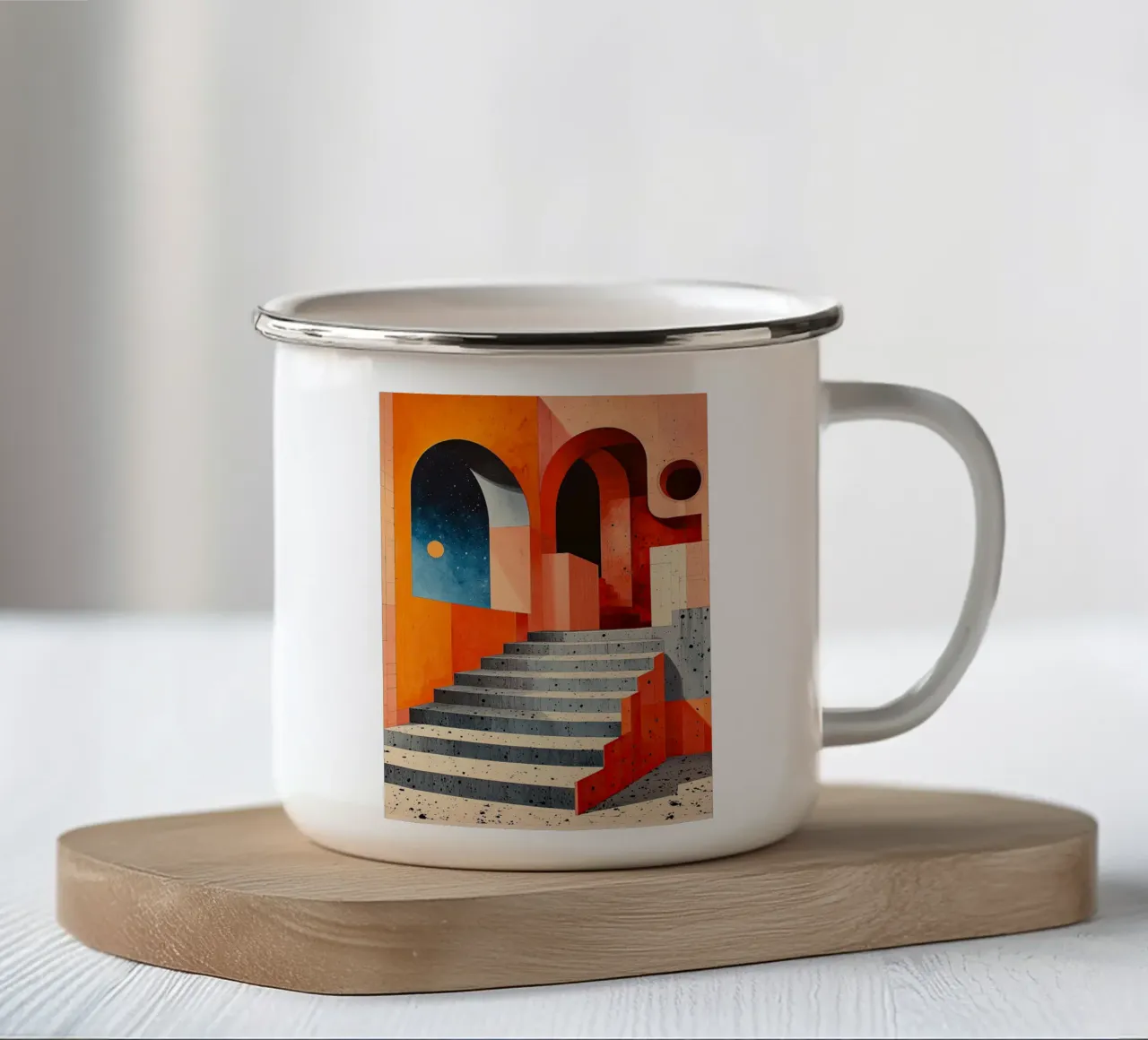 Surrealisme Architectuur Ontwerp Meetkunde emaille mok van Nikis Art Studio
