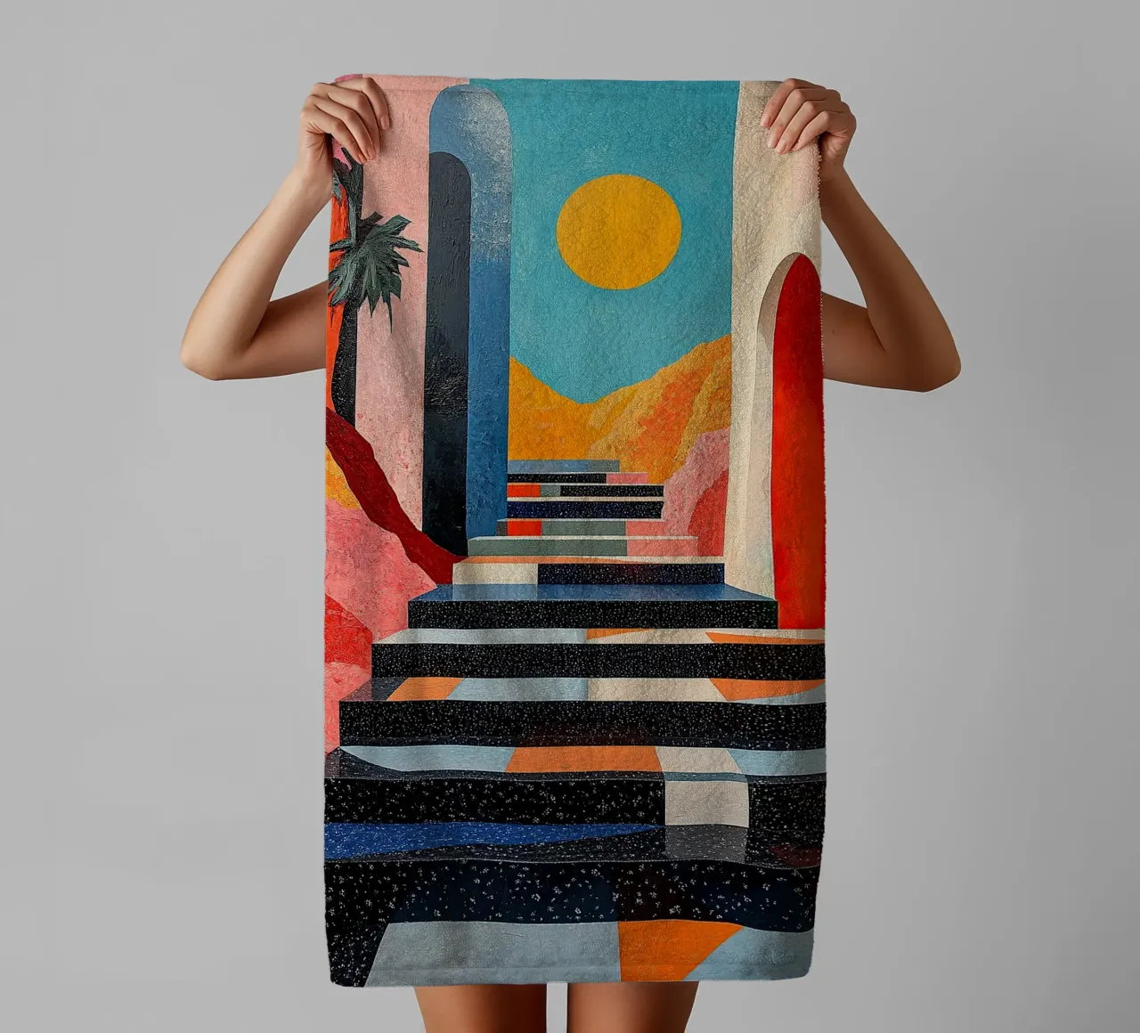 Surrealism Architecture Design Geometry towel by Nikis Art Studio