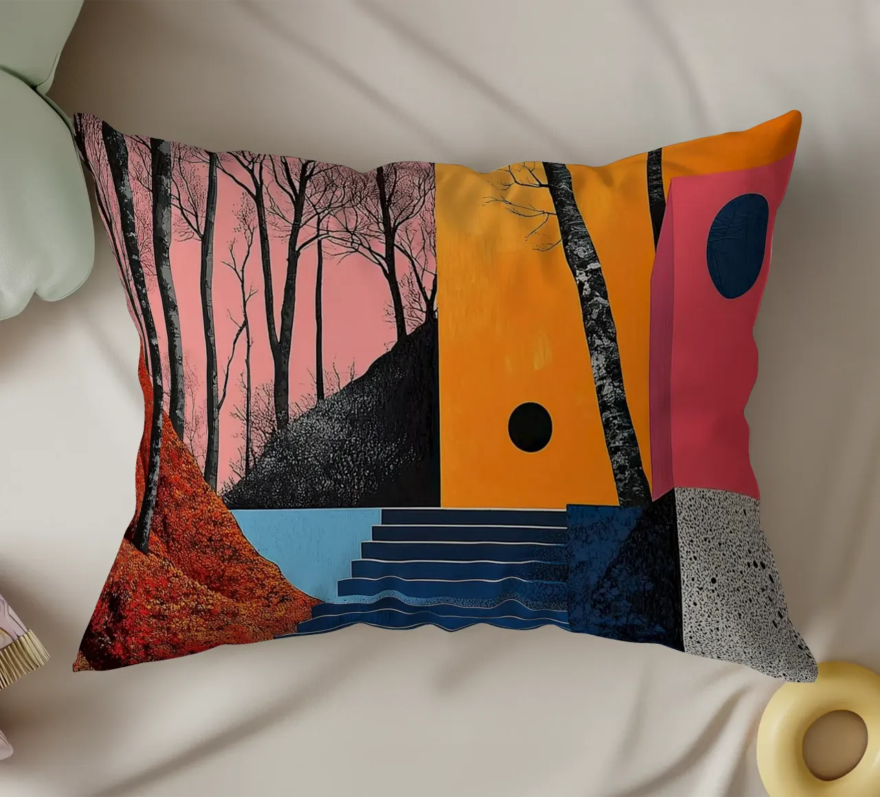Surrealism Architecture Design Geometry decorative cushion by Nikis Art Studio