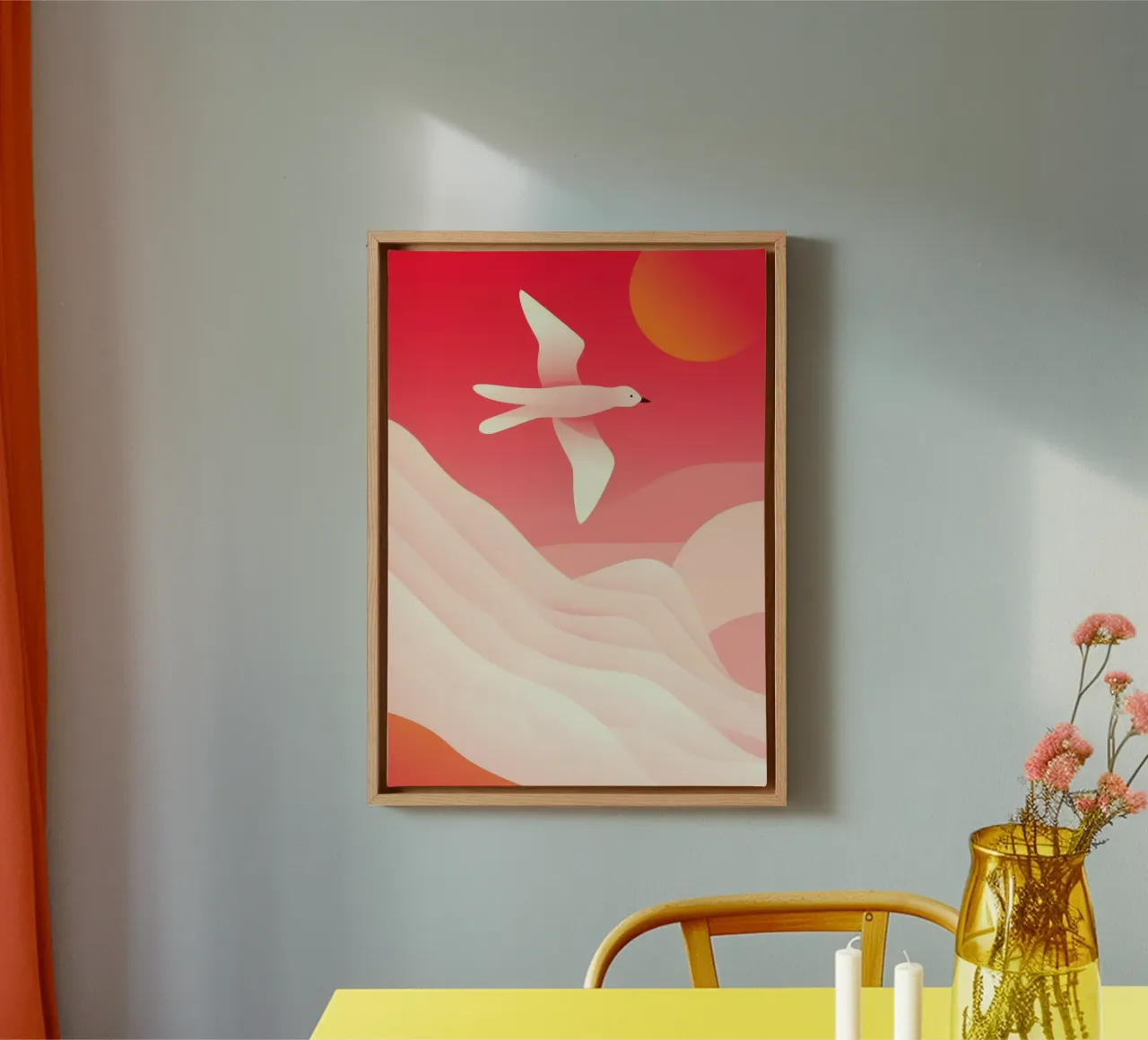 Bird in Sky canvas with Floater frame by Emery Kate