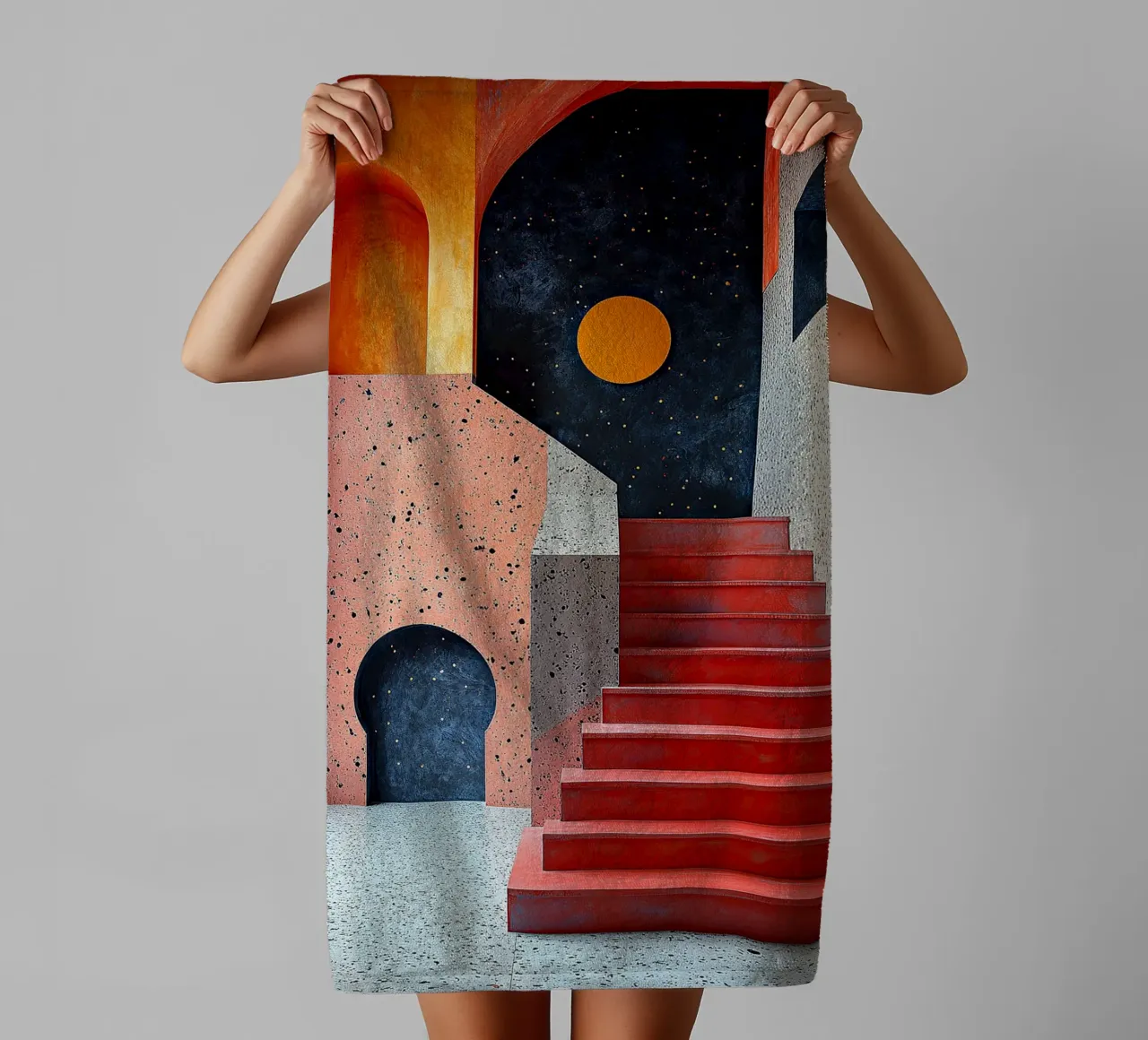 Surrealism Architecture Design Geometry towel by Nikis Art Studio
