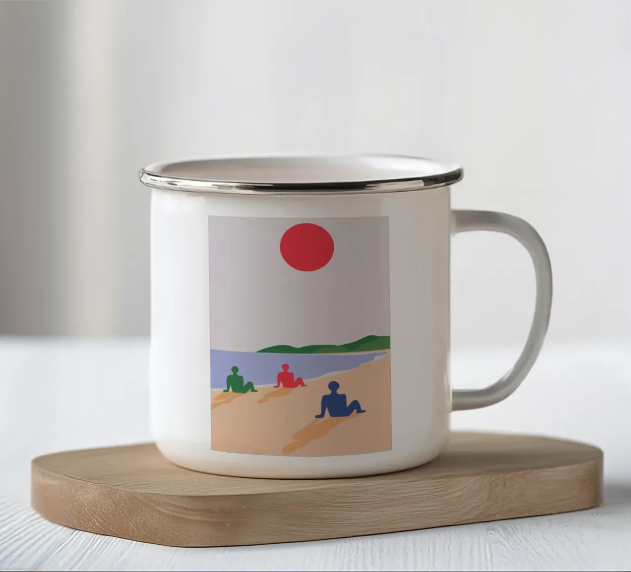 Bagnanti in spiaggia tazza in smalto da Emery Kate