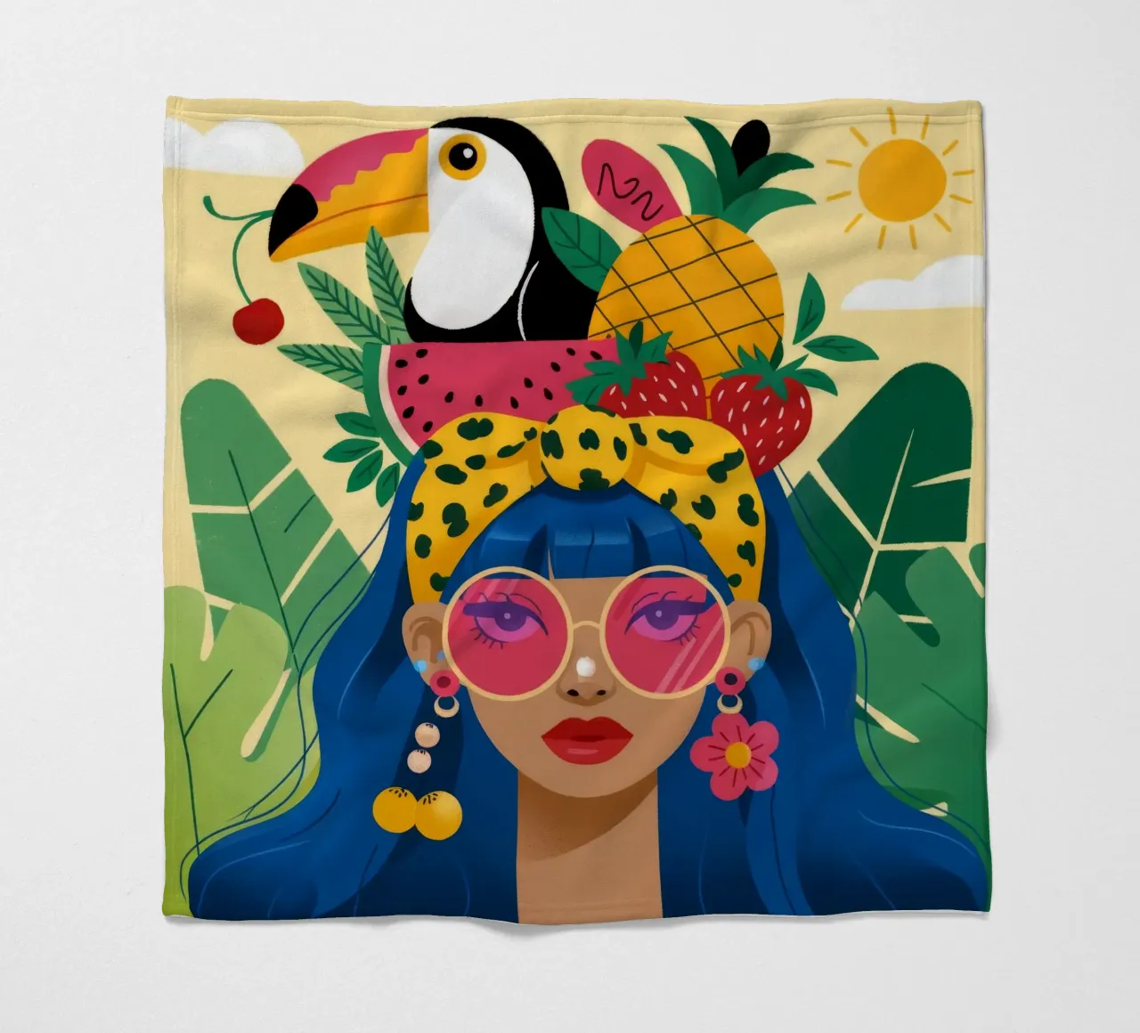 Cappello con frutta tropicale coperta in pile da Emery Kate