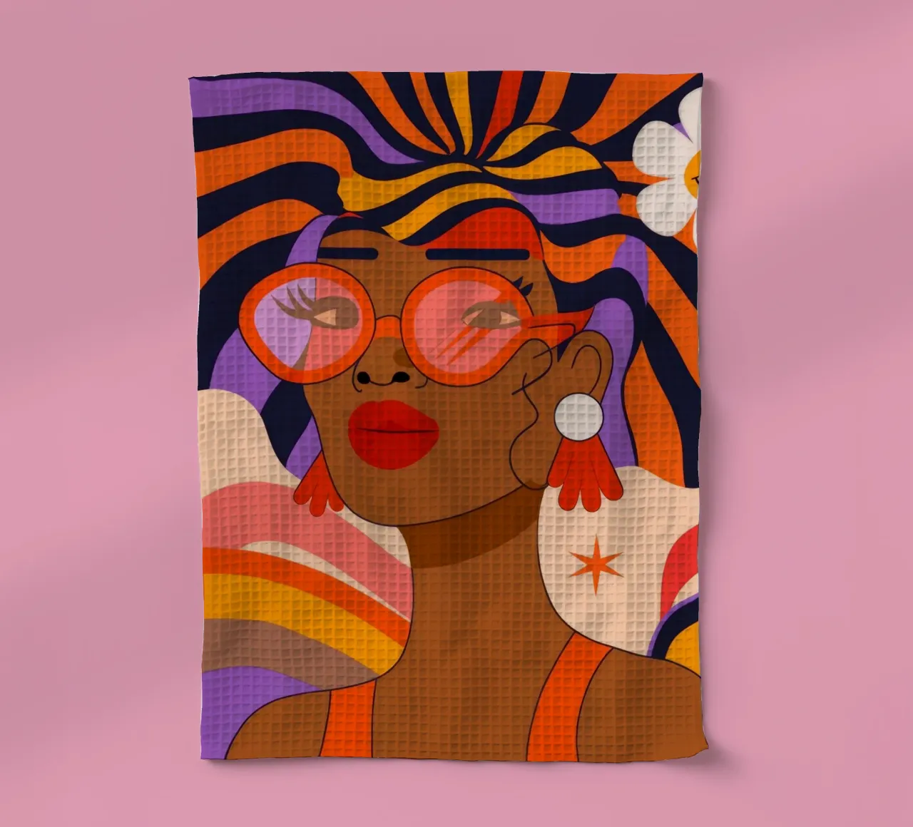 Colorful Hair Glasses tea towel by Emery Kate