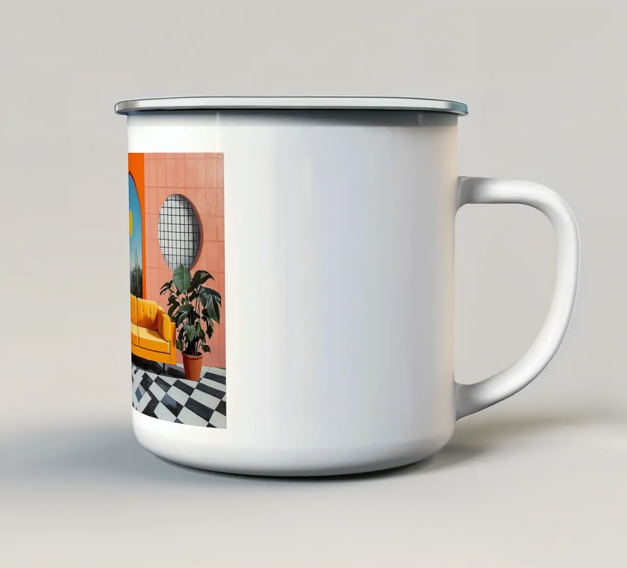 Surrealisme Architectuur Ontwerp Meetkunde emaille mok van Nikis Art Studio
