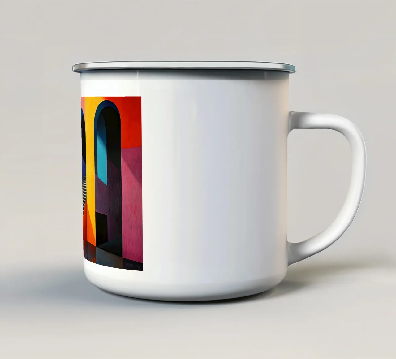 Surrealismus Architektur Design Geometrie Emaille Tasse von Nikis Art Studio