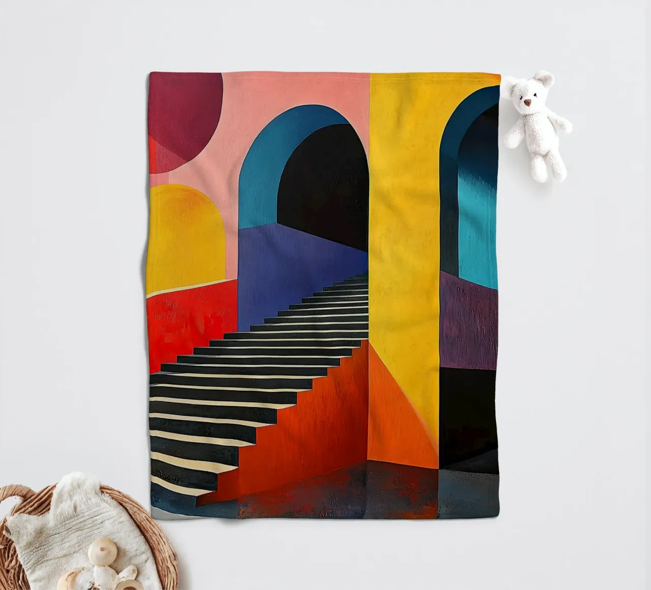 Surrealism Architecture Design Geometry fleece blanket by Nikis Art Studio
