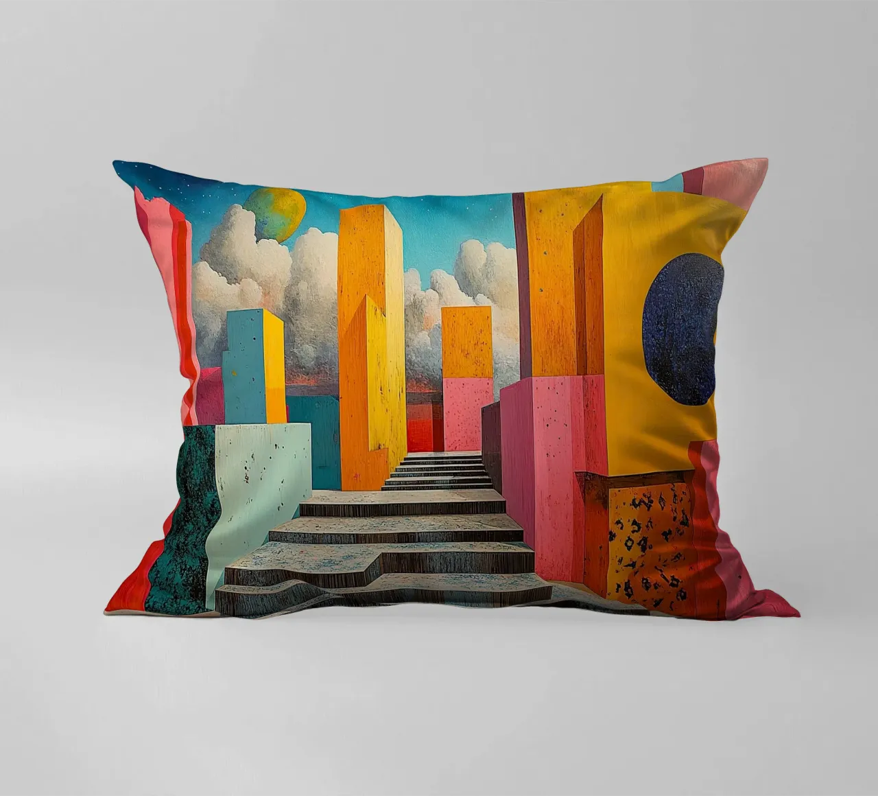 Surrealism Architecture Design Geometry decorative cushion by Nikis Art Studio