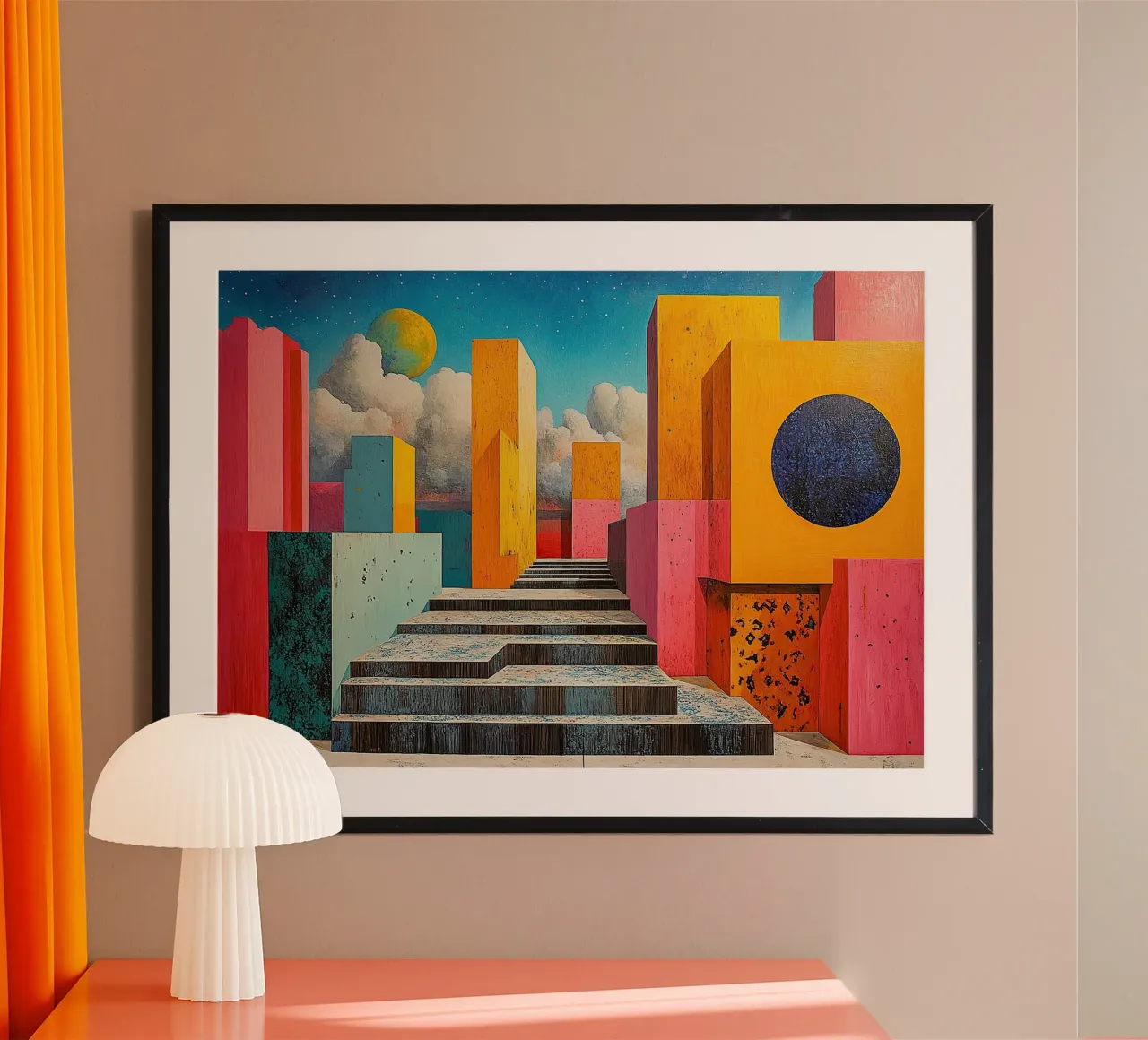 Surrealismo Architettura Design Geometria poster con telaio in legno da Nikis Art Studio