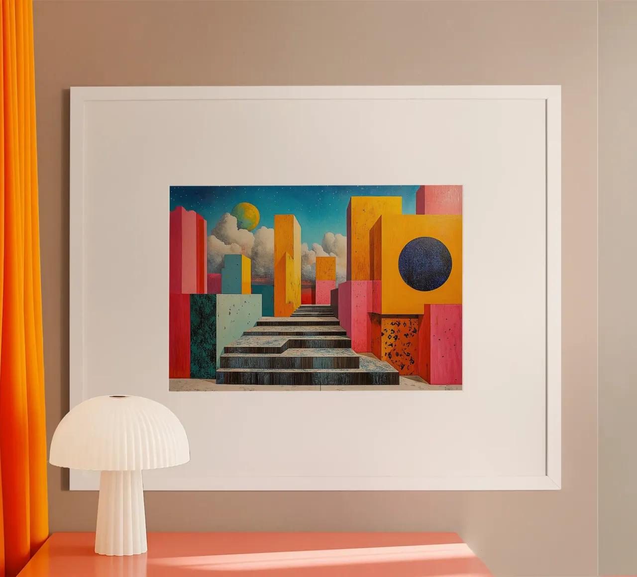 Surrealismo Architettura Design Geometria poster con telaio in legno da Nikis Art Studio