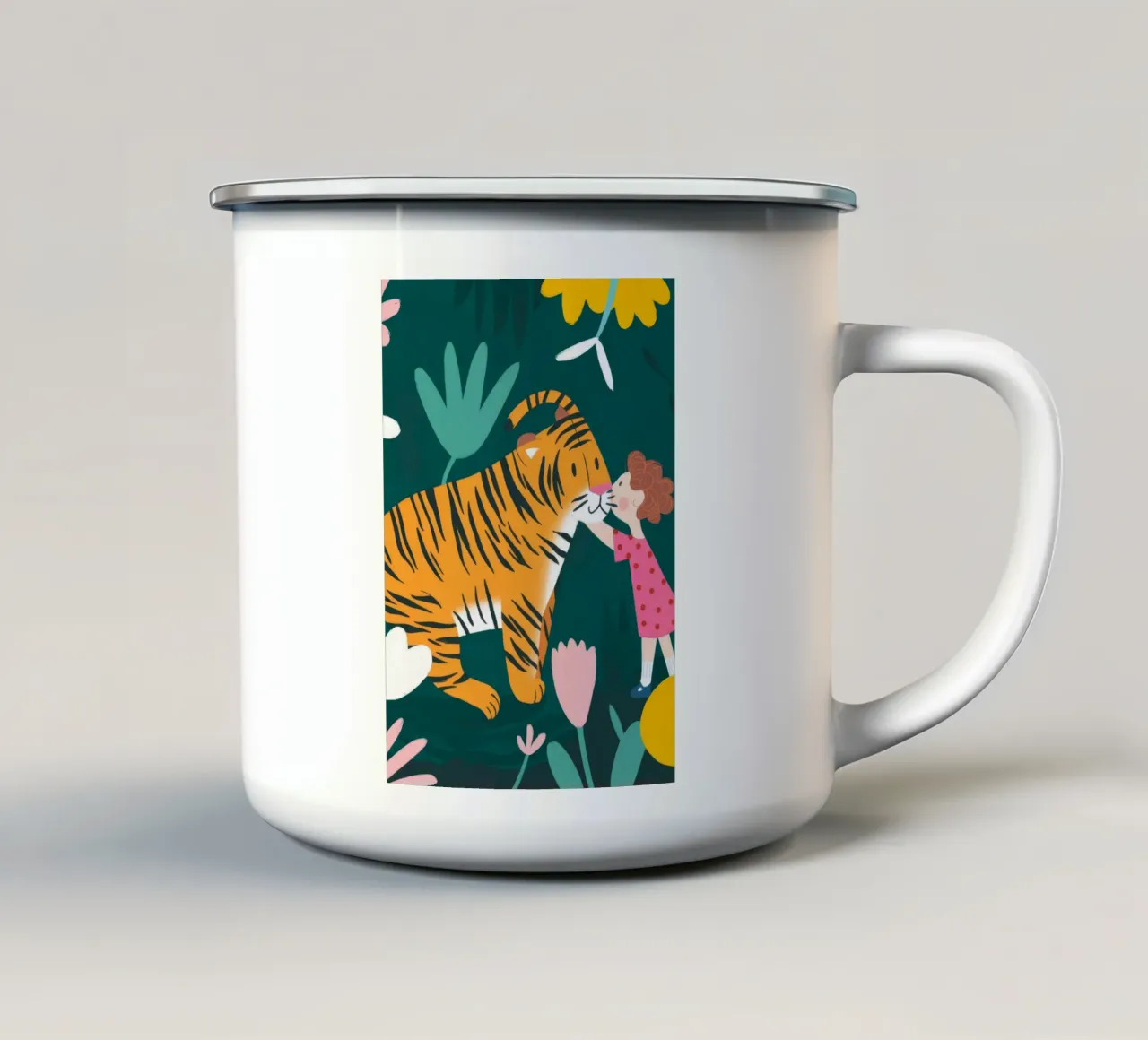 La tigre e la ragazza tazza in smalto da Emery Kate
