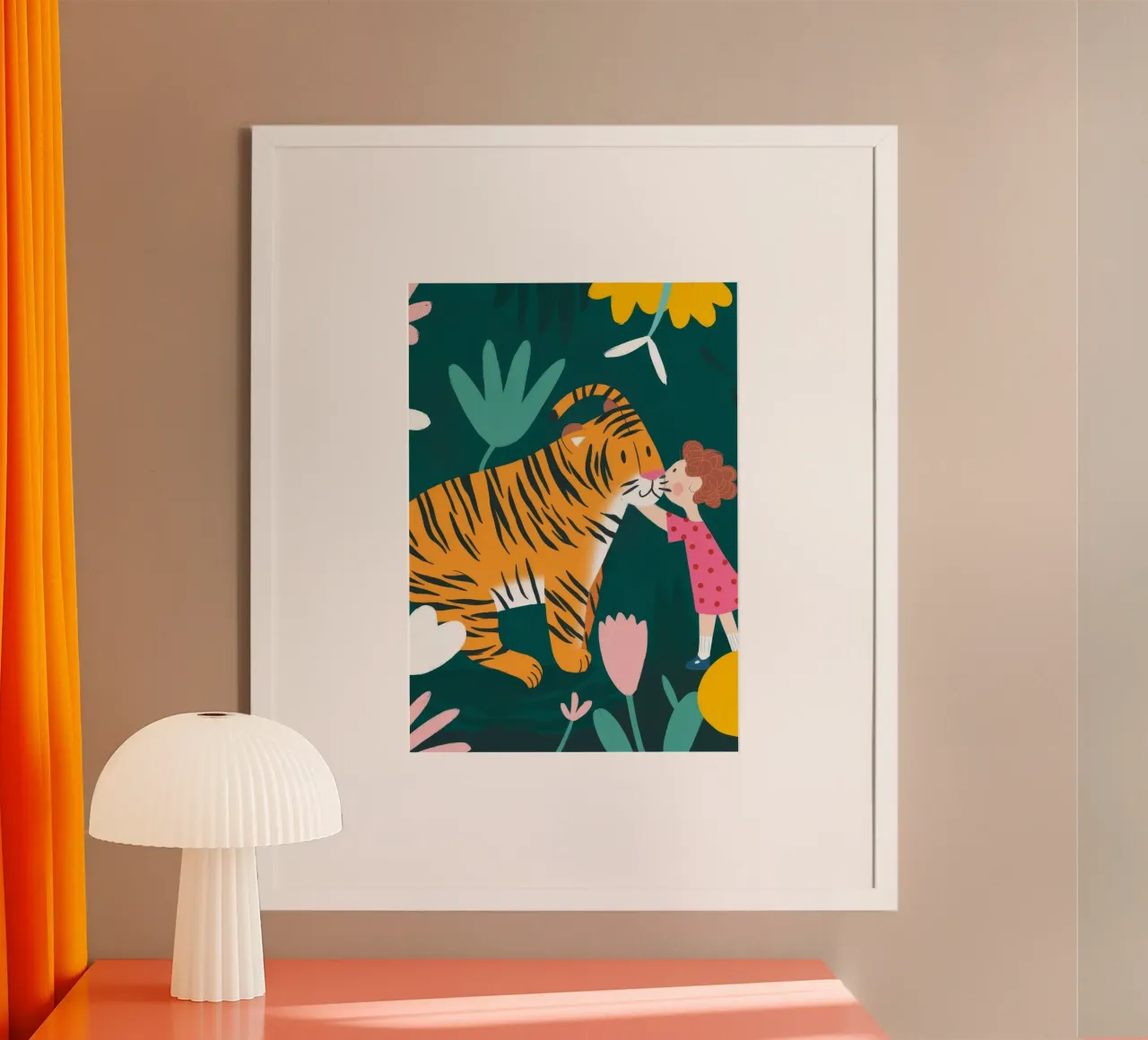 La tigre e la ragazza poster con telaio in legno da Emery Kate