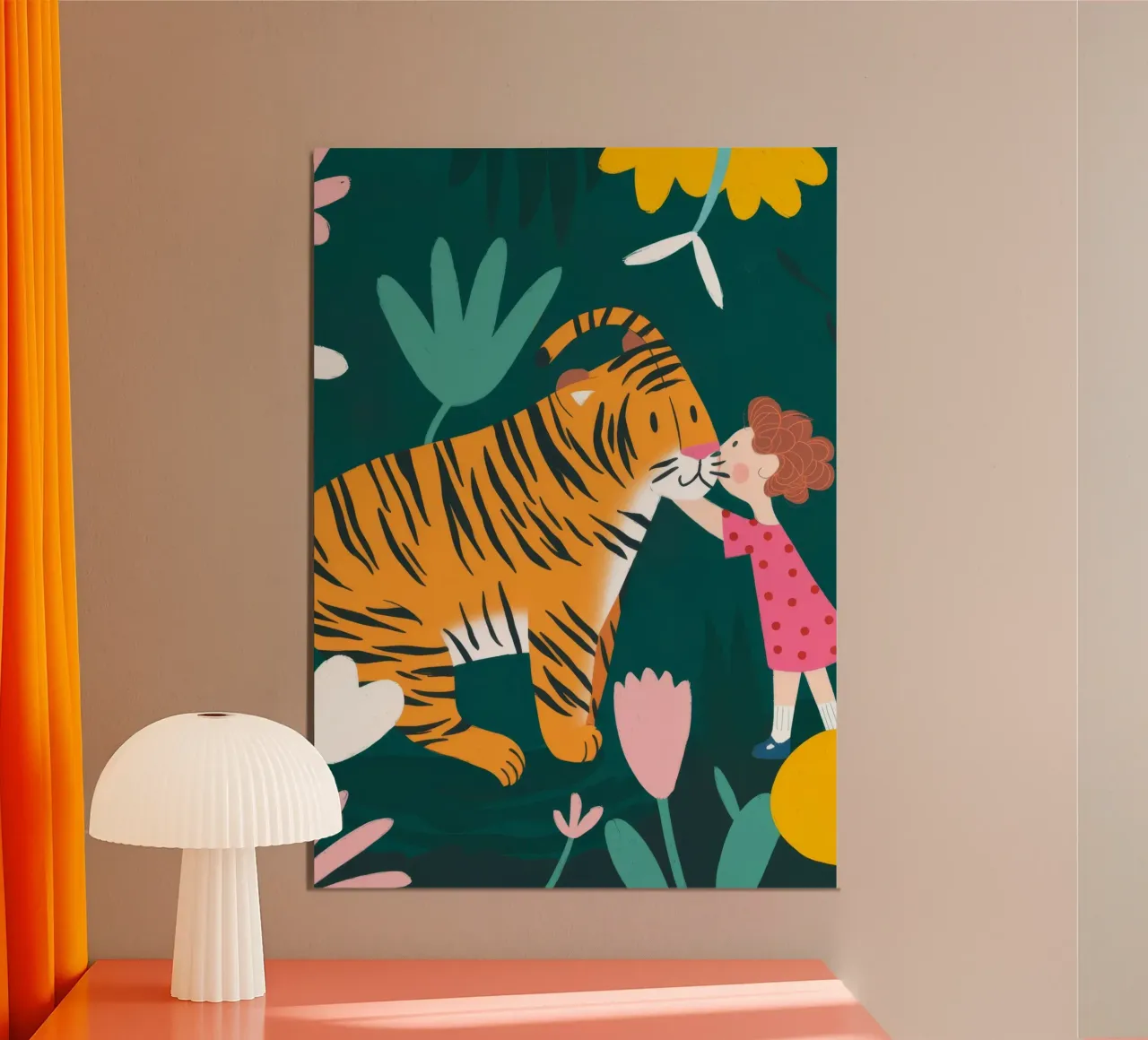 La tigre e la ragazza poster con telaio in legno da Emery Kate