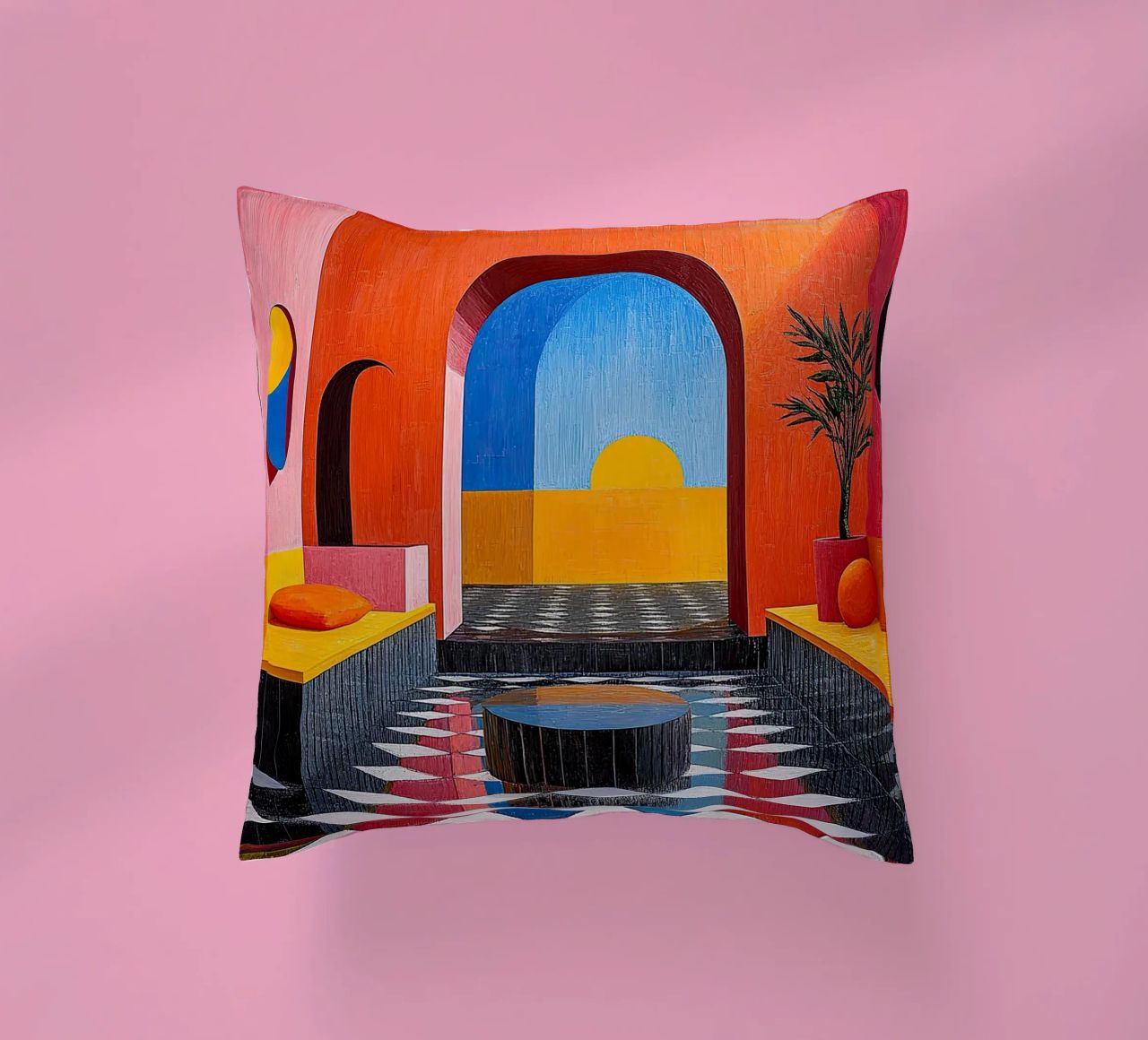 Surréalisme Architecture Design Géométrie coussin de Nikis Art Studio