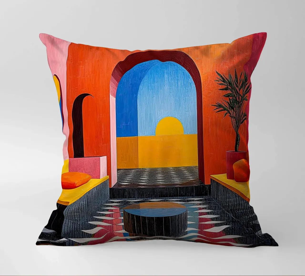 Surrealismus Architektur Design Geometrie Kissen von Nikis Art Studio