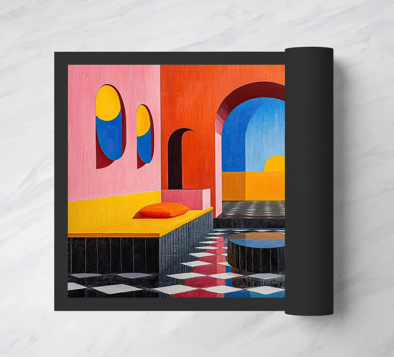 Surrealismus Architektur Design Geometrie Fußmatte von Nikis Art Studio