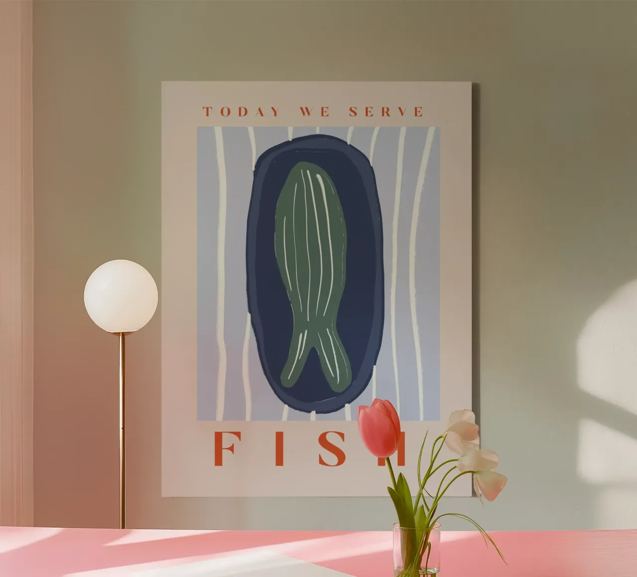 Today We Serve Fish tela con Cornice a cassetta da treechild