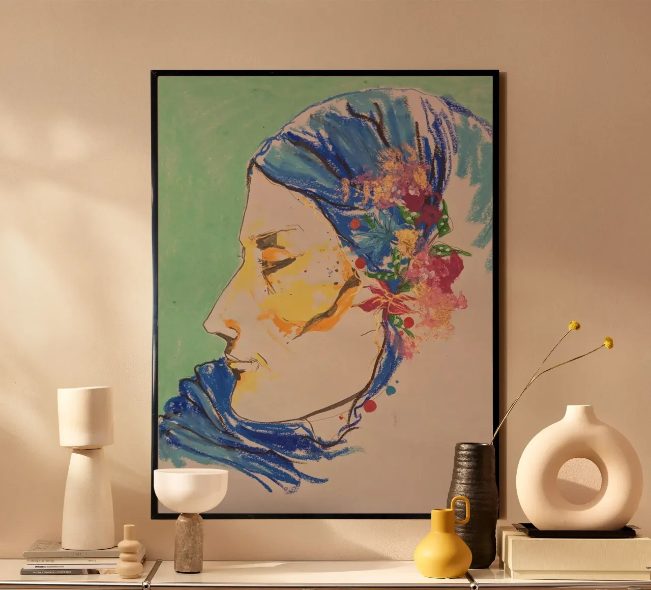 Femme au fleurs poster con telaio in plastica da Bénédicte Berthod