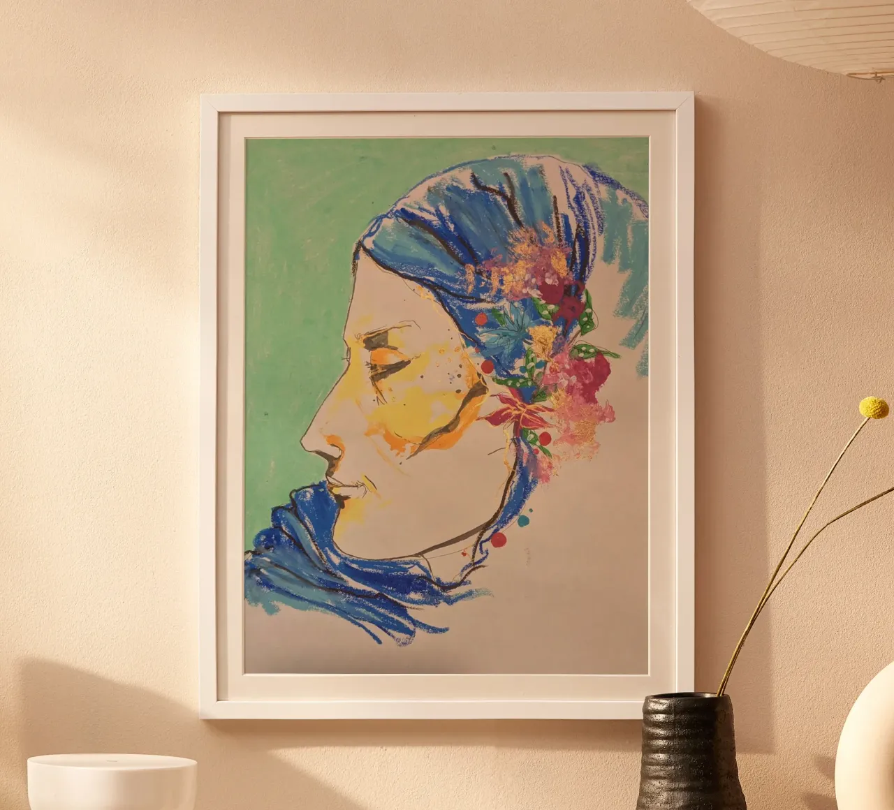 Femme au fleurs poster con telaio in plastica da Bénédicte Berthod