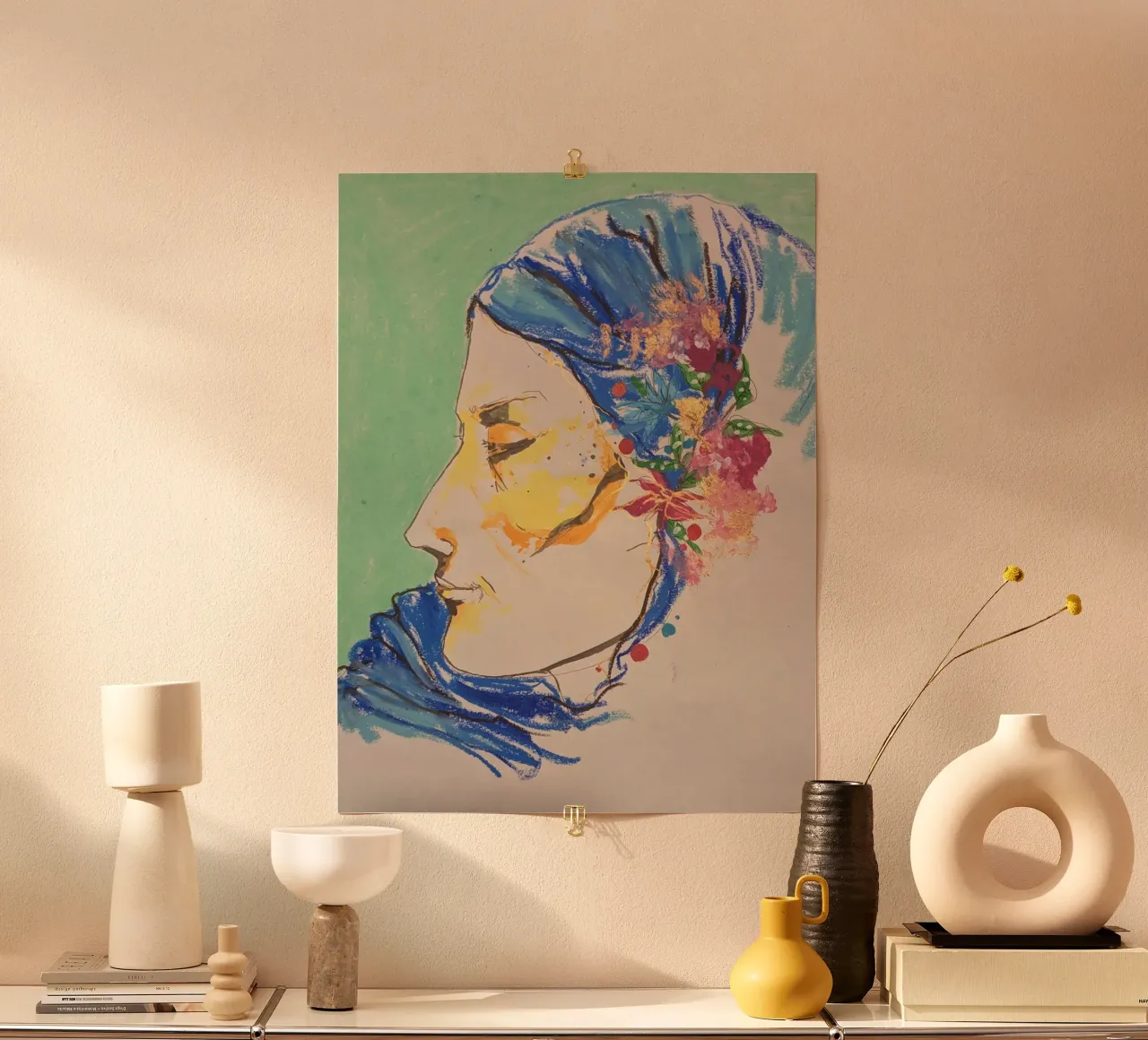 Femme au fleurs poster con telaio in plastica da Bénédicte Berthod