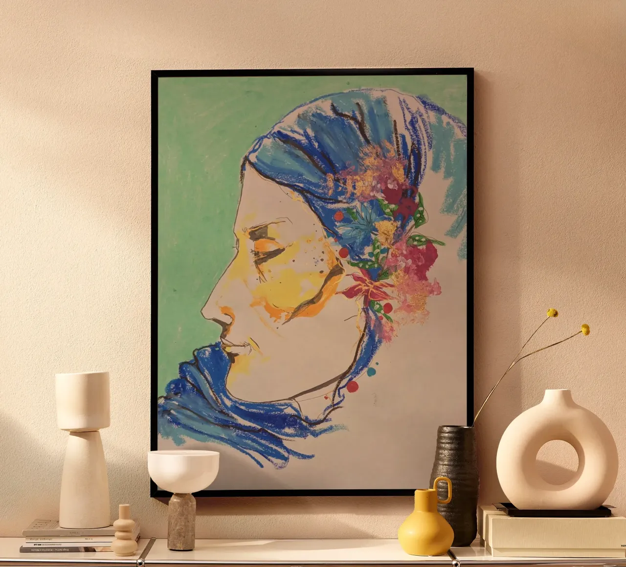 Femme au fleurs poster con telaio in plastica da Bénédicte Berthod