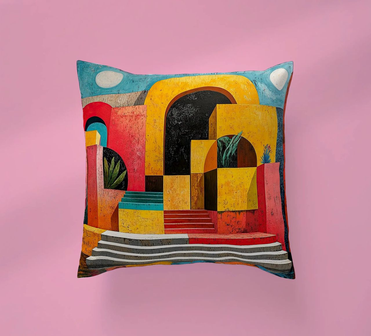 Surrealism Architecture Design Geometry decorative cushion by Nikis Art Studio