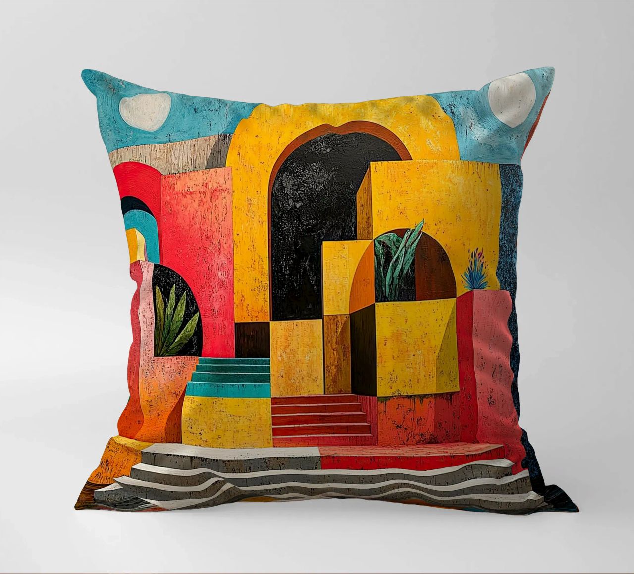 Surrealism Architecture Design Geometry decorative cushion by Nikis Art Studio