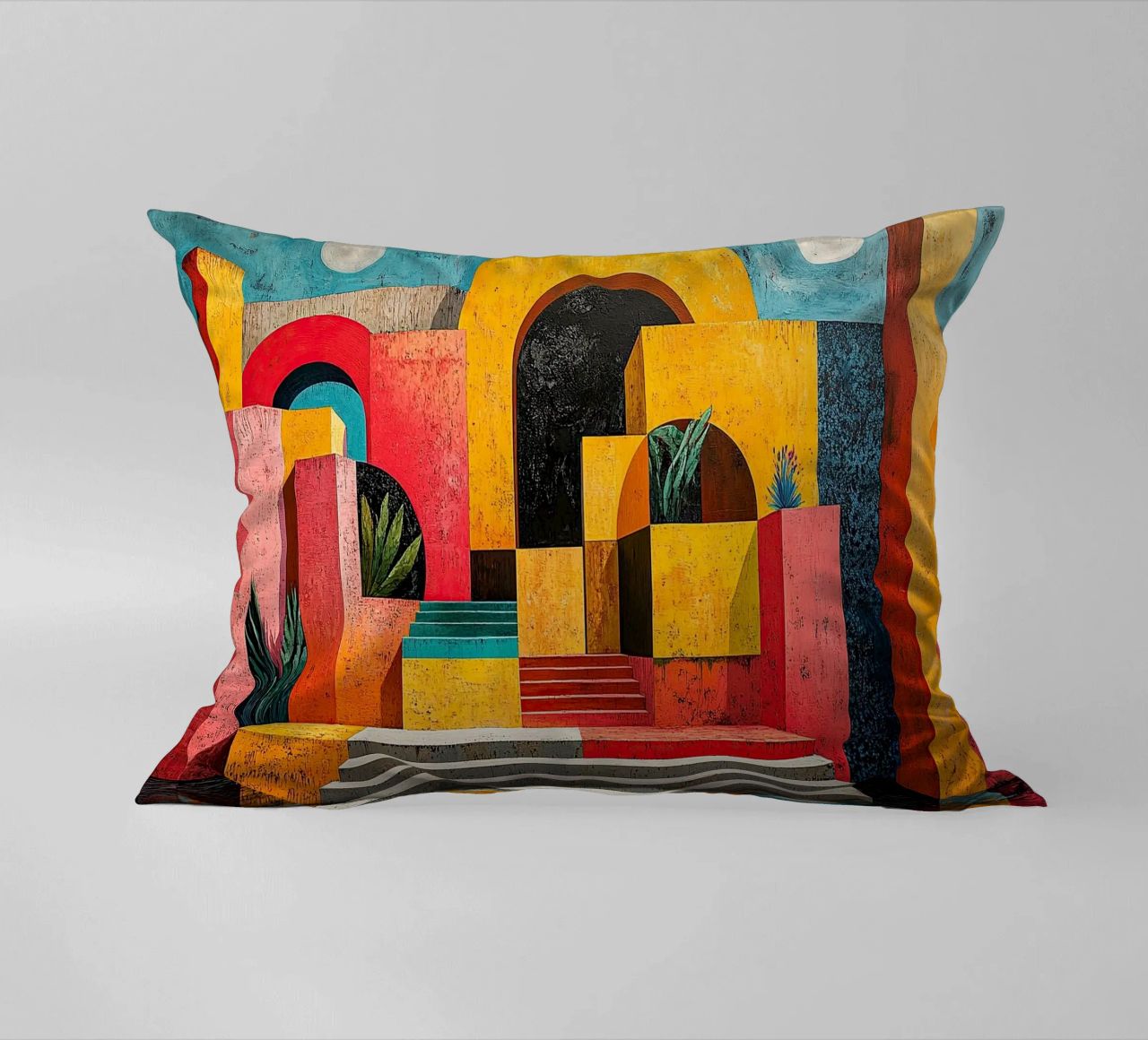 Surrealism Architecture Design Geometry decorative cushion by Nikis Art Studio