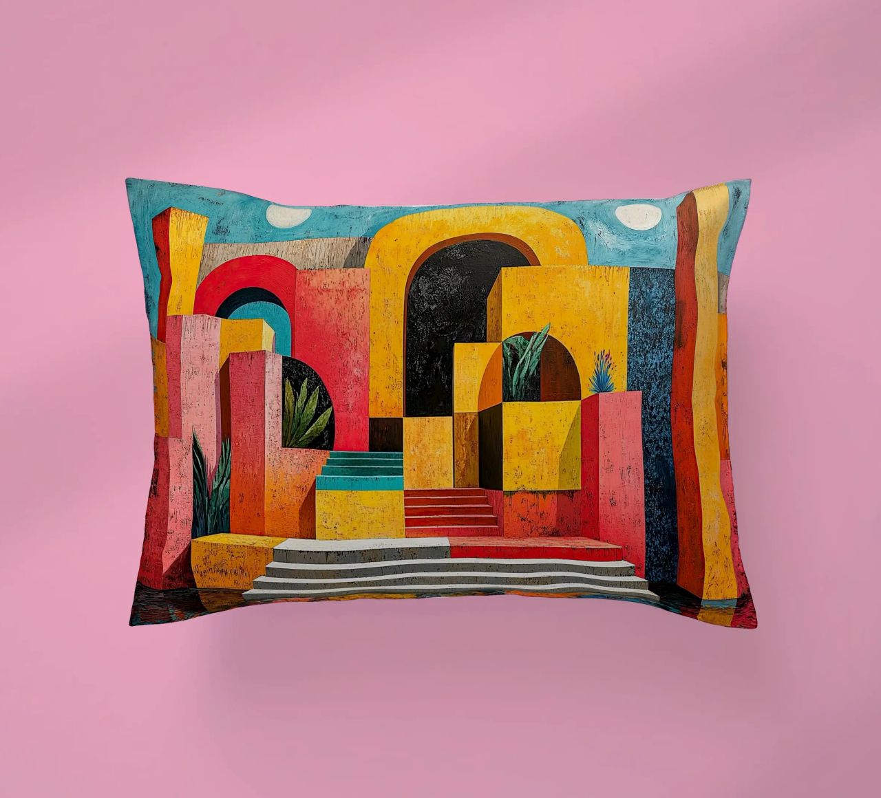 Surrealism Architecture Design Geometry decorative cushion by Nikis Art Studio